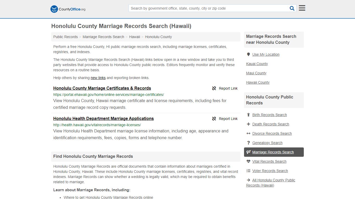Honolulu County Marriage Records Search (Hawaii)